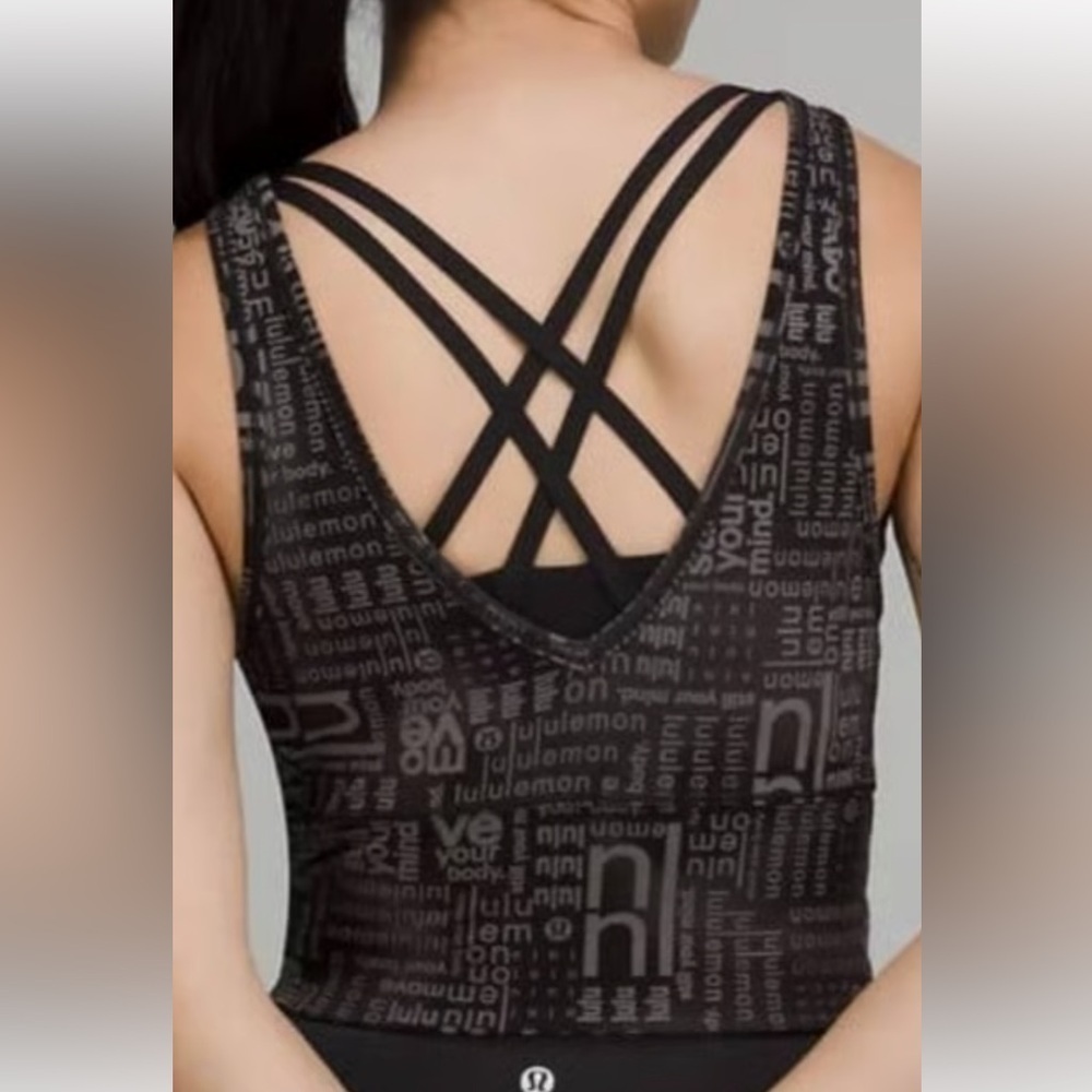 LULULEMON POWER PIVOT EVERLUX TANK MOTIF BLACK AND GRAY COLOR SIZE 10 NWT - Picture 3 of 5
